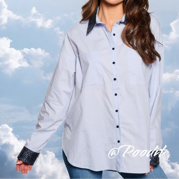 FANTASTIC FAWN button front cotton sequin accent blouse S M L - Picture 4 of 11